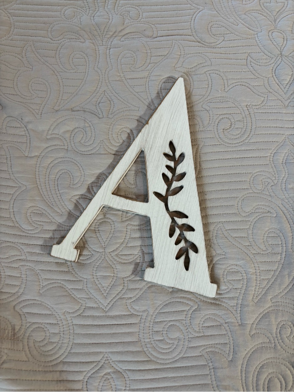 Hobby Lobby Whitewashed Wood Letter A with Leaf Cutout